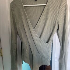 Express Olive Ribbed Knit Body Suit